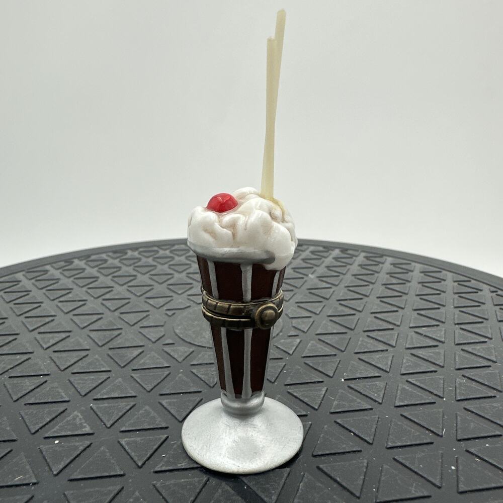 PHB Porcelain Hinged Trinket Box Midwest Cannon Ice Cream Malt Sundae W/Spoon